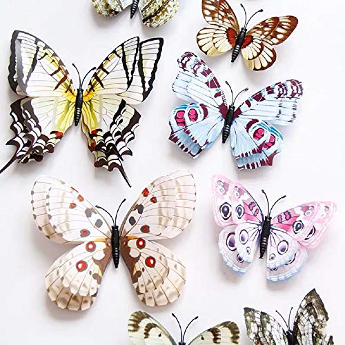 WandSticker4U®- 24er hochwertige 3D SCHMETTERLINGE mit Doppelflügel & Magnet WEIß I Schmetterling Deko für die Wand Kühlschrank Fenster Hochzeit Party Dekoration Wohnzimmer Kinder-zimmer von WandSticker4U