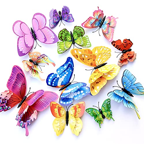 WandSticker4U®- 24er Set hochwertige 3D SCHMETTERLINGE bunt mit Doppelflügel & Magnet I Schmetterlinge Deko für die Wand Kühlschrank Fenster Möbel Wohnzimmer Kinderzimmer Küche Butterfly von WandSticker4U
