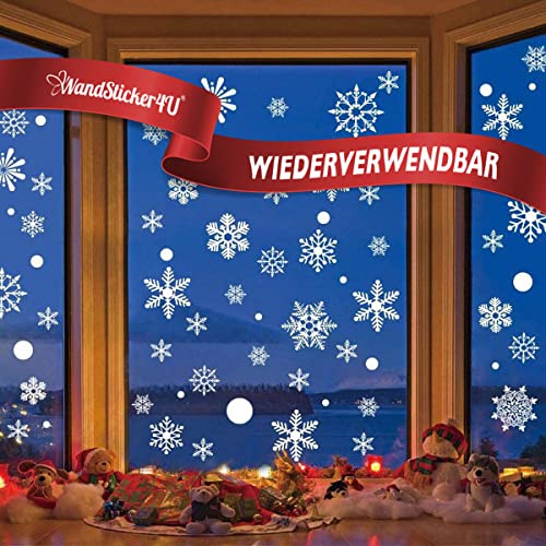 WandSticker4U®- 282 tlg. Set Fensterbilder Weihnachten selbstklebend SCHNEEFLOCKEN weiß I Weihnachtsdeko Fenster Fenstersticker wiederverwendbar Kinderzimmer Winter GROß von WandSticker4U