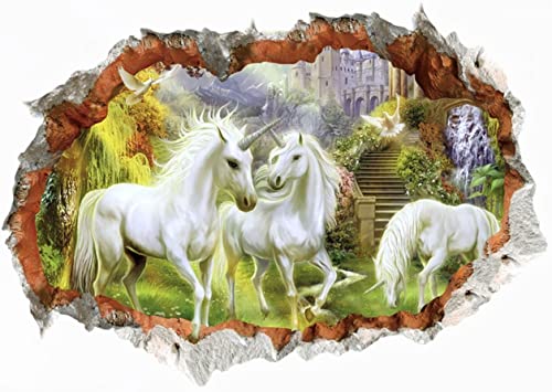 WandSticker4U®- 3D Wandtattoo EINHORN IM WALD Mädchen I Wandbilder: 70x50 cm I Wand Aufkleber Wandsticker Einhörner Tiere Pferde Poster Kinderzimmer Deko Teenager von WandSticker4U