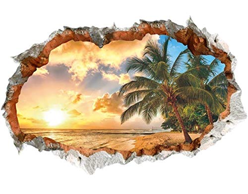 WandSticker4U®- 3D Wandtattoo SONNENUNTERGANG I Wandbild: 90x60 cm I Wandsticker Meer Strand Palm Insel Karibik Poster Fensterblick I Wand Deko für Wohnzimmer Schlafzimmer Küche Türaufkleber von WandSticker4U