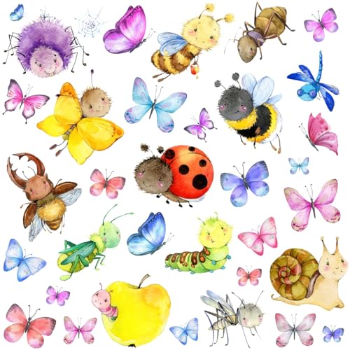 WandSticker4U®- [48 tlg. Set] wiederverwendbar Fensterbilder Kinder BIENEN & KÄFER & SCHMETTERLINGE selbstklebend I Fenster Aufkleber Fenstersticker Kinderzimmer Insekten Frühling GROß von WandSticker4U