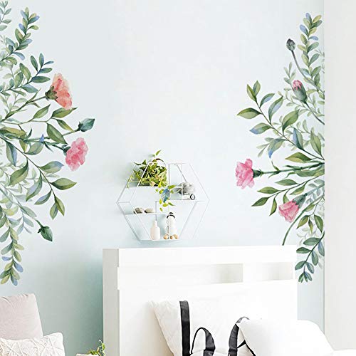 WandSticker4U®- [4er Pack] Wandsticker BLÄTTERRANKE mit Blüten (110x47 cm) I Wandtattoo Wohnzimmer Blumen Pflanze grün I Wand Deko Schlafzimmer Kinderzimmer Küche Möbel Aufkleber von WandSticker4U