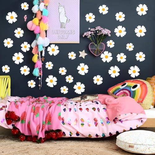 WandSticker4U®- [4er Set] Wandtattoo GÄNSEBLÜMCHEN Kinderzimmer I Wandsticker Blumen Gänseblümchen Mädchenzimmer I Wanddeko Blüten Frühling weiß DIY Deko Sticker von WandSticker4U
