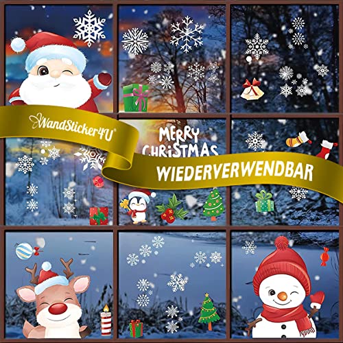 WandSticker4U®- [6 Bögen] Fensterbilder Weihnachten Kinder süße SCHNEEMANN & ELCH I Weihnachtsdeko Fenster Kinderzimmer Fenstersticker Winter Weihnachtsmann wiederverwendbar GROß von WandSticker4U