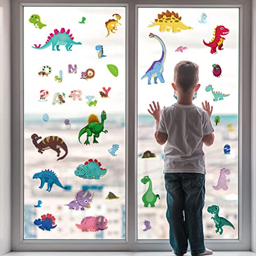 WandSticker4U®- [70 tlg. Set] wiederverwendbar Fensterbilder DINOSAURIER + BUCHSTABEN I Fenster Aufkleber Fenstersticker Kinder-zimmer Junge Dino bunt Wald-Tiere Deko selbstklebend GROß von WandSticker4U