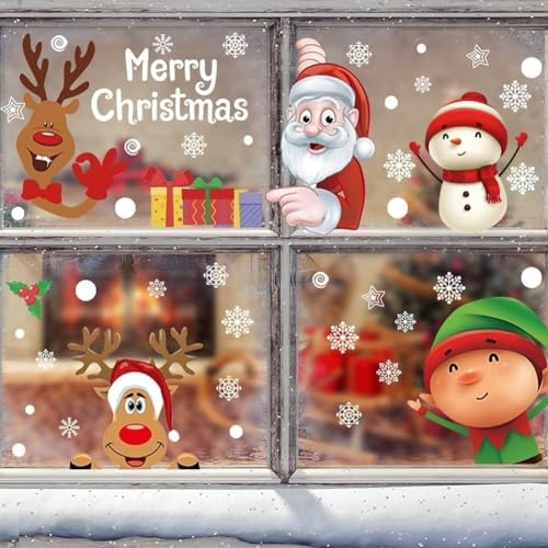WandSticker4U®- [8 Bögen] XXL Fensterbilder Weihnachten Kinder WEIHNACHTSMANN & ELCH selbstklebend I Weihnachtsdeko Fenster Kinderzimmer Fenstersticker Wichtel wiederverwendbar GROß von WandSticker4U