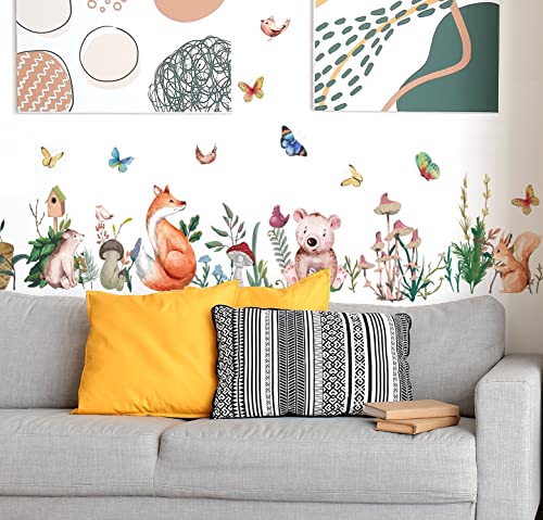 WandSticker4U®- Aquarell Wandsticker Fuchs & Friends I Wandbild: 115x65 cm I Baby Wandtattoo Kinderzimmer Wald-tiere Fuchs Bär Hase I Wand Aufkleber für Baby-zimmer Mädchen Deko GROß von WandSticker4U