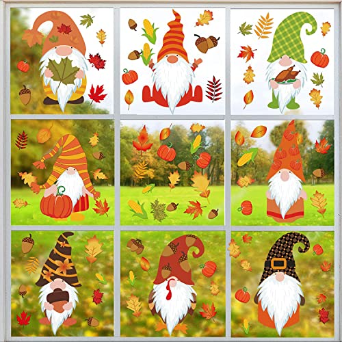WandSticker4U®- wiederverwendbare Fensterbilder 8x süße WICHTEL + bunte BLÄTTER selbstklebend I Fenstersticker Fensterbilder Wichtel Frühling Kinder Schlafzimmer Küche GROß von WandSticker4U