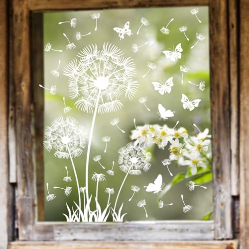 WandSticker4U®- wiederverwendbare Fensterbilder PUSTEBLUME selbstklebend weiß (85x60 cm) I Fenstersticker Blumen Frühling Fensteraufkleber Wohnzimmer Schlafzimmer Bad Küche Fenster Deko von WandSticker4U