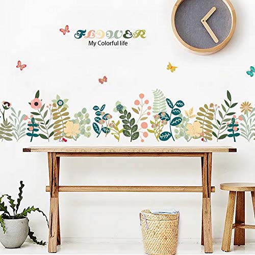 WandSticker4U®- Wandtattoo Kinderzimmer PFLANZEN & GRÄSER bunt I Wandbilder: 169x45 cm I Wandsticker Kinder Wand Aufkleber Mädchen Blumen Wiese Bordüre Schmetterlinge von WandSticker4U