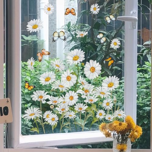 WandSticker4U®- Fensterbilder Sommer Blumen selbstklebend MARGERITEN (47x40 cm) I Fenstersticker Blumen weiß Gänseblümchen I Fensteraufkleber Fensterdeko Wohn-Schlafzimmer Küche Bad wiederverwendbar von WandSticker4U