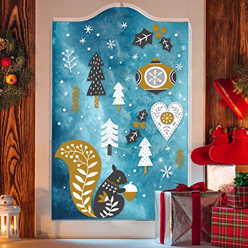 WandSticker4U®- Fensterbilder Weihnachten Kinder EICHHÖRNCHEN IM WINTERWALD selbstklebend I Weihnachtsdeko Fenster Aufkleber Fenstersticker Winter Schneeflocken weiß wiederverwendbar von WandSticker4U