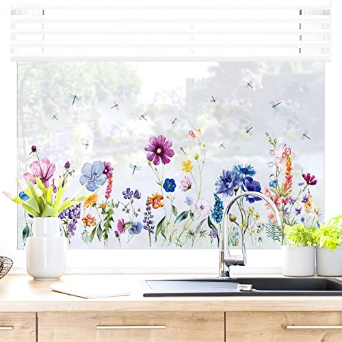 WandSticker4U®- Wiederverwendbare Fensterbilder Sommer BLUMENWIESE selbstklebend (85x35 cm) I Fenstersticker Fensteraufkleber Blumen Pflanzen Kinderzimmer Wohnzimmer Küche Fenster Deko von WandSticker4U