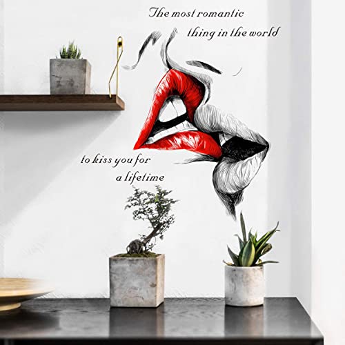 WandSticker4U®- Retro Wandsticker HOT KISS (50x83 cm) I Wandtattoo Schlafzimmer Erwachsene Sprüche selbstklebend Sexy Lippen rot I Wandaufkleber Wohnzimmer Möbel Aufkleber Deko romantisch von WandSticker4U