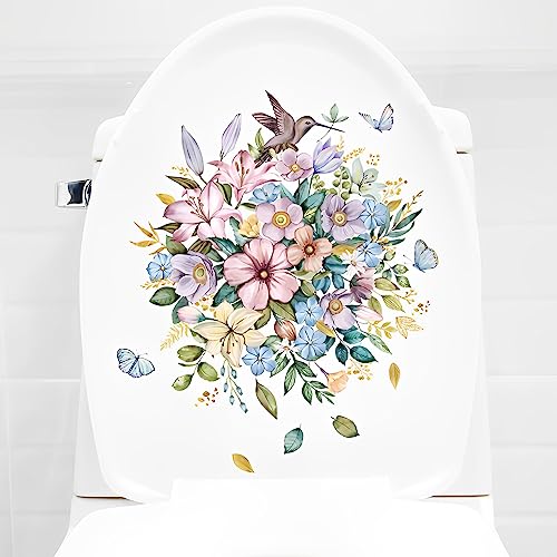 WandSticker4U®- WC Deckel Aufkleber BLUMEN + SCHMETTERLINGE I Wandsticker Klo Aufkleber Toilette I Wandtattoo Küche Bad Möbel Tür- & Kühlschrank-Aufkleber von WandSticker4U