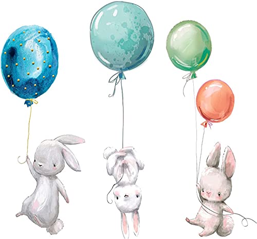 WandSticker4U®- Wandsticker Babyzimmer 3 SÜßE HASEN I Wandbilder: 67x56 cm I Baby Wandtattoo Kinder-zimmer Dschungel Wald-tiere Luftballons I Wand Aufkleber Deko für Mädchen & Junge von WandSticker4U