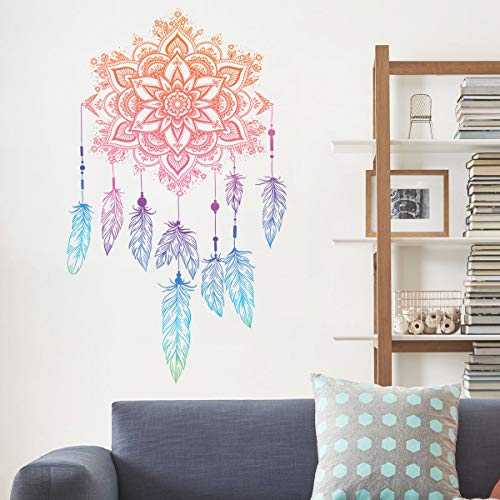 WandSticker4U®- Wandsticker MANDALA TRAUMFÄNGER (50x83 cm) I Wandtattoo Jugendzimmer Mädchen Blumen Feder I Wand Deko Aufkleber Wohnzimmer Schlafzimmer Küche Bad Flur Möbel von WandSticker4U