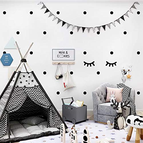 WandSticker4U®- 140x Wandtattoo Punkte + 2 Wimpern in SCHWARZ I Wandsticker Kinderzimmer Kreise Aufkleber Kinder I Wanddeko selbstklebend Dots für Wände und Möbel (E. Farbe: Schwarz) von WandSticker4U