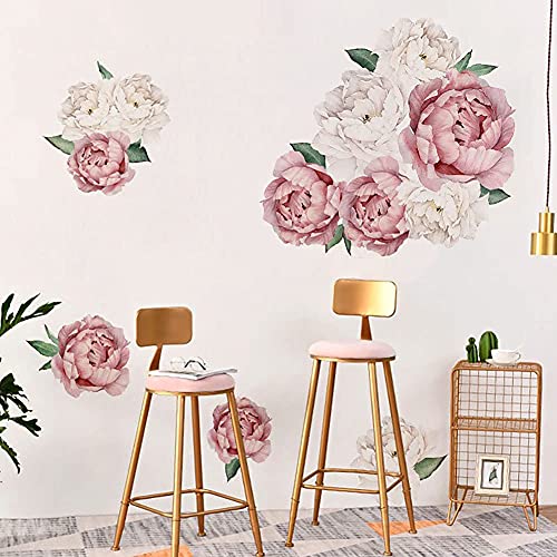 WandSticker4U®- [2er Pack] Wandsticker 24x PFINGSTROSEN in Rosa & Beige I Wandtattoo Wohnzimmer modern Blumen Pflanze I Wand Deko Küche Schlafzimmer Kinder-zimmer Mädchen Möbel Aufkleber von WandSticker4U