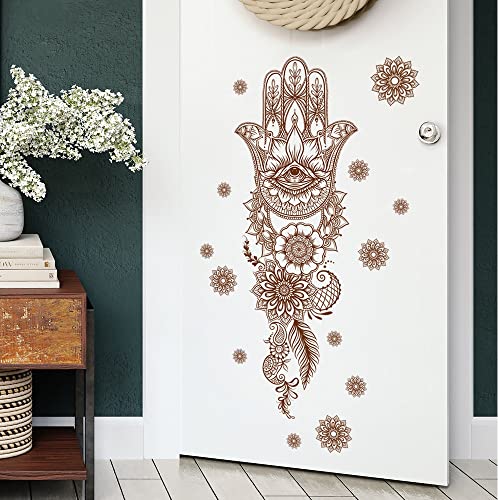 WandSticker4U®- Wandtattoo FATIMA HAND Braun groß I Wandbild: 60x92 cm I Wandsticker orientalisch Hamsa Auge Islam Mandala I Wand Aufkleber für Wohn-& Schlaf-zimmer Küche Flur Deko von WandSticker4U