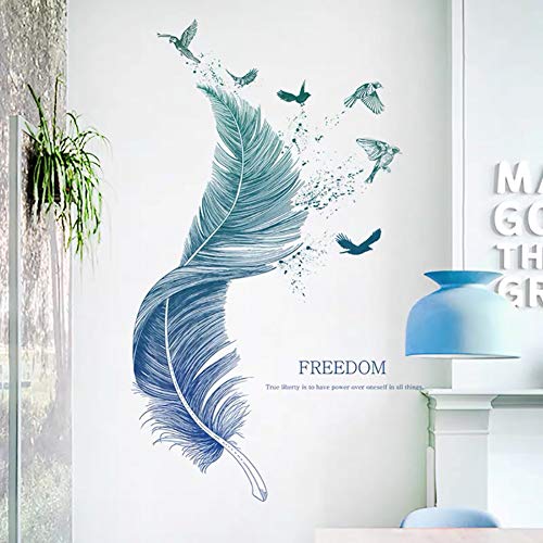 WandSticker4U®- Wandsticker FEDER in Blau I Wandbilder: 72x124 cm I Wandtattoo Wohnzimmer modern Sprüche Vogel I Wand Deko für Küche Schlafzimmer Badezimmer Flur Möbel Aufkleber GROß von WandSticker4U