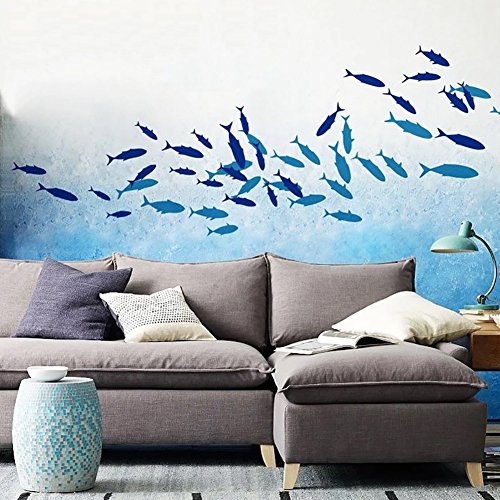 WandSticker4U®- Wandtattoo FISCHE I Farbe: Hellblau I Wandsticker Badezimmer Meerestiere Fliesen Aufkleber Bad Deko Fisch See I Kinderzimmer Unterwasserwelt Meer Sticker Kinder von WandSticker4U