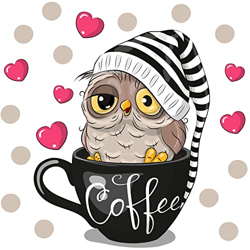 WandSticker4U®- Wandtattoo KAFFEETASSE Schwarz selbstklebend I süße Eule Wand Aufkleber Wandsticker Küche Kaffee Tasse I Modern Deko für Esszimmer Büro Café von WandSticker4U