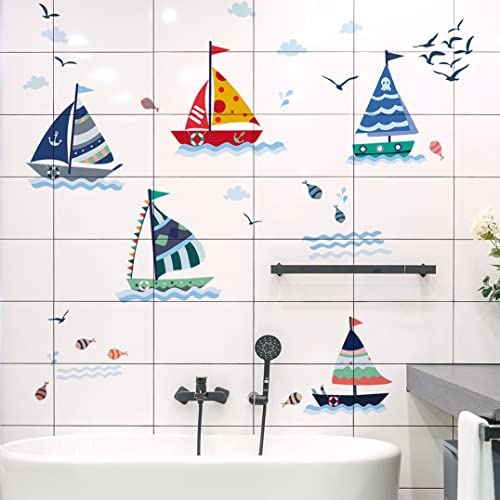 WandSticker4U®- Wandtattoo SEGELSCHIFF Kinder I Wandbilder: 175x70 cm I Wandsticker Kinderzimmer Junge Segelboot Maritim I Wand Deko Fliesen-aufkleber Badezimmer Bad wasserfest Groß von WandSticker4U