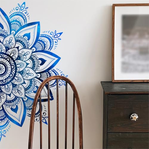 WandSticker4U®- Wandtattoo MANDALA blau (78x40 cm) I Wandsticker Boho Blumen Mandala Lotus indisch orientalisch I Wand Aufkleber Wohnzimmer Schlafzimmer Yoga Studio Küche Flur Deko Retro von WandSticker4U