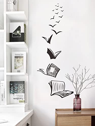 WandSticker4U®- Wandtattoo FLIEGENDES BUCH schwarz (38x110 cm) I Bücher Wandtattoo Kinderzimmer Junge Mädchen I Wanddeko Leseecke Jugendzimmer Teenager Klassenzimmer Arbeitszimmer Büro COOL von WandSticker4U