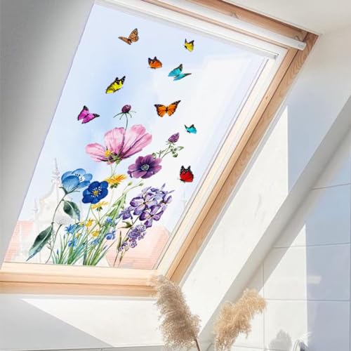 WandSticker4U®- Fensterbilder Frühling selbstklebend WILDBLUMEN I Fenstersticker Blumen Fensteraufkleber Küche Pflanzen Schmetterling I Fensterdeko Kinderzimmer Schlafzimmer Bad von WandSticker4U