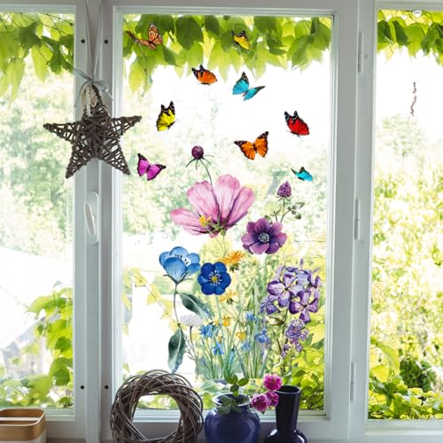 WandSticker4U®- wiederverwendbare Fensterbilder BLUMEN selbstklebend (32x55 cm) I Fenstersticker Frühling Blumen Pflanzen Fensteraufkleber Kinderzimmer Schlafzimmer Bad Küche Fenster Deko von WandSticker4U