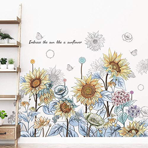 WandSticker4U®- XL Wandsticker SONNENBLUMEN in GELB I Wandbilder: 92x63 cm I Wandtattoo Wohnzimmer Blumen Blätter Pflanzen Liebe Wand-aufkleber I Wand Deko für Schlafzimmer Küche Flur von WandSticker4U