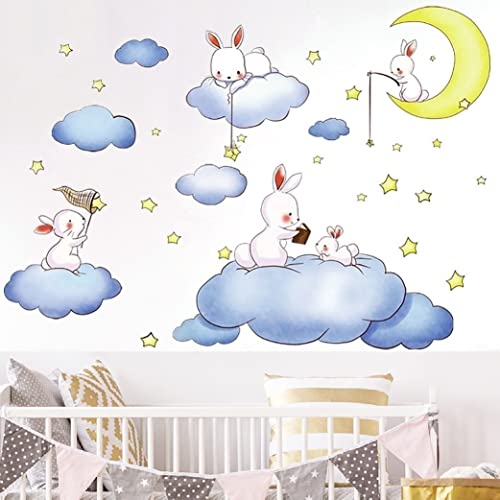 WandSticker4U®- XXL Wandsticker Babyzimmer SWEET DREAMS I Wandbilder: 110x100 cm I Wandtattoo Hase Mond Sterne Wolken Gute Nacht I Wand Aufkleber Kinder-zimmer Mädchen & Junge Deko GROß von WandSticker4U