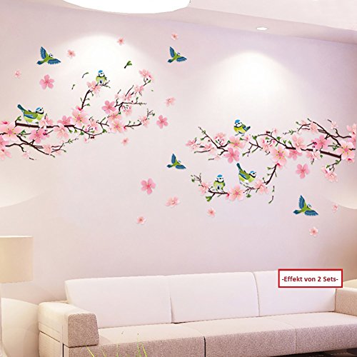 WandSticker4U®- XXL Wandtattoo Blumen PFIRSICHBLÜTE rosa I Wandbild: 250x150 cm I Wandsticker Jugendzimmer Mädchen Kirschblüte Äste Pflanzen I Wand Aufkleber Wohn-Schlafzimmer Küche Flur GROß von WandSticker4U