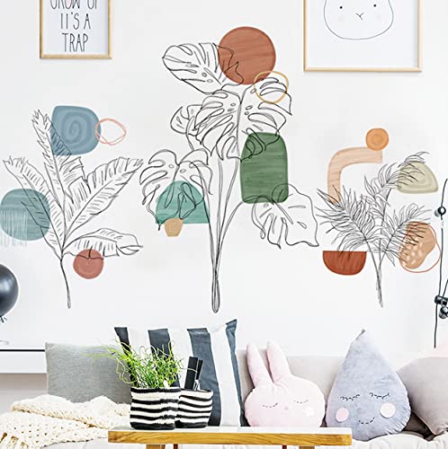 WandSticker4U®- XL Wandtattoo TROPISCHE PFLANZEN ALS MODERNE KUNST I Wandbild:109 x 72 cm I Wandsticker Zeichnung Blumen Grün Blau I Wand Deko für Wohnzimmer Schlafzimmer Küche Flur Bad groß von WandSticker4U