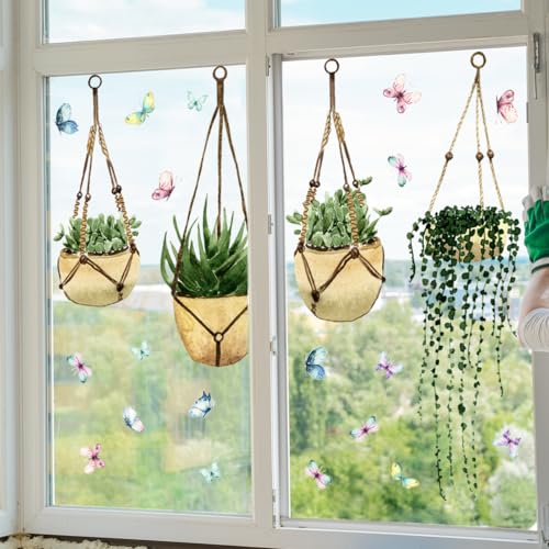 WandSticker4U®- XXL Fensterbilder Herbst selbstklebend HÄNGEPFLANZEN im Boho-Stil (112x59 cm) I Fenstersticker Pflanzen Wohn- & Schlafzimmer Bad Küche I Fensteraufkleber Herbstdeko Fenster GROß von WandSticker4U