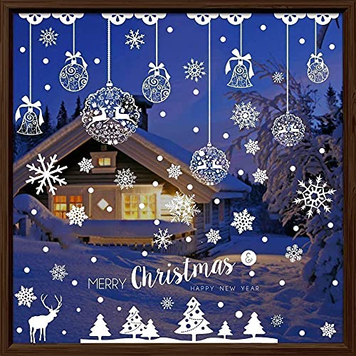 WandSticker4U®- XXL wiederverwendbar Fensterbilder Weihnachten selbstklebend WEIHNACHTSKUGELN & SCHNEEFLOCKEN weiß I Weihnachtsdeko Kinder Fenster Aufkleber Fenstersticker Winter GROß von WandSticker4U