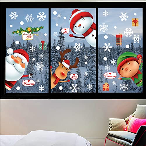 WandSticker4U®- 119 tlg. wiederverwendbar Fensterbilder Weihnachten Kinder MERRY CHRISTMAS selbstklebend I Weihnachtsdeko Fenster-sticker Schneeflocken Rentier Wichtel Aufkleber XXL von WandSticker4U