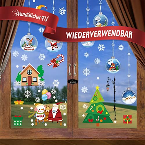 WandSticker4U®- XXL wiederverwendbar Fensterbilder WEIHNACHTEN Kinder selbstklebend I Weihnachtsdeko Fenster Aufkleber Fenstersticker Winter Schneeflocken Tannen Baum Kinderzimmer GROß von WandSticker4U