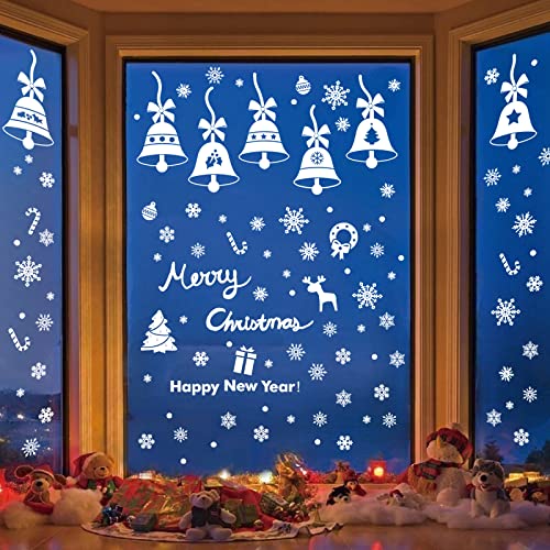 WandSticker4U®- XXL wiederverwendbar Fensterbilder Weihnachten selbstklebend WEIHNACHTSGLOCKEN & SCHNEEFLOCKEN weiß I Weihnachtsdeko Kinder Fenster Aufkleber Fenstersticker Winter GROß von WandSticker4U