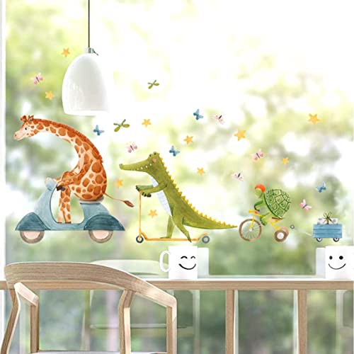 WandSticker4U®- Fensterbilder Kinder Tiere GIRAFFE & KROKODIE selbstklebend I Fenstersticker Kinder Tiere Blumen Schmetterlinge I Fensteraufkleber Fensterdeko Kinderzimmer Baby Frühling Sommer von WandSticker4U