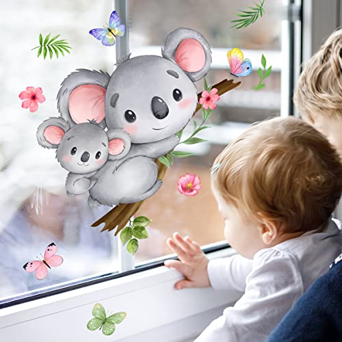 WandSticker4U®- Fensterbilder Kinder Tiere KOALA selbstklebend (50x35 cm) I Fenstersticker Kinder Tiere Schmetterlinge I Fensteraufkleber Fensterdeko Kinderzimmer Mädchen Junge Baby Frühling Sommer von WandSticker4U