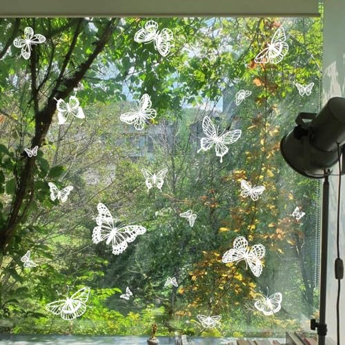 WandSticker4U®- Wiederverwendbare Fensterbilder SCHMETTERLINGE selbstklebend weiß I Fenstersticker Frühling Fensteraufkleber Kinderzimmer Wohnzimmer Schlafzimmer Bad Küche Fenster Deko von WandSticker4U