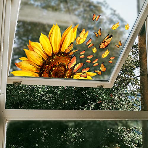 WandSticker4U®- Fensterbilder Frühling selbstklebend SONNENBLUME I Fenstersticker Blumen Fensteraufkleber Küche Pflanzen Schmetterling I Fensterdeko Wohnzimmer Schlafzimmer Bad von WandSticker4U