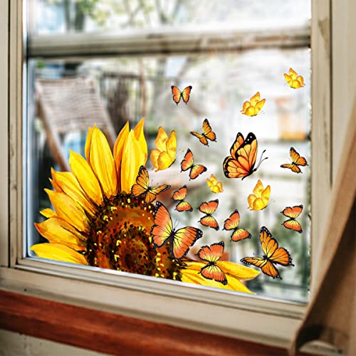WandSticker4U®- Wiederverwendbare Fensterbilder Sommer selbstklebend SONNENBLUME (53x27 cm) I Fensteraufkleber Fenstersticker Blumen Pflanzen Schlafzimmer Wohnzimmer Küche Fensterdekoration von WandSticker4U