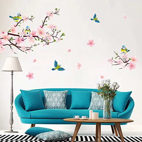 WandSticker4U- XL Wandtattoo PFIRSICHBLÜTE mit Vögeln Rosa I Wandbilder: 170x85 cm I Wand-aufkleber Kirsch Sakura Blumen Ast Baum-Zweig Sticker I Deko für Wohn-Schlafzimmer Kinderzimmer Flur Küche von WandSticker4U