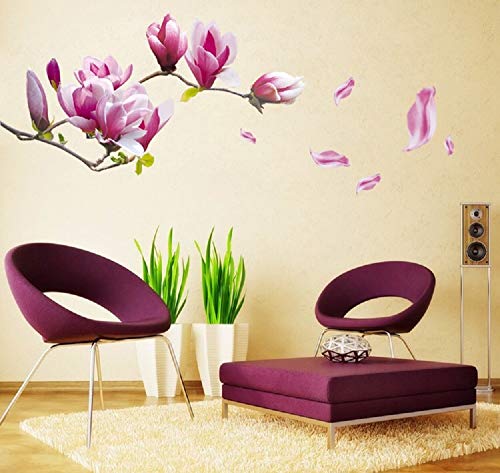 Wandsticker4U®- Wandtattoo Blumen MAGNOLIE lila I Wandbild: 150x55 cm I Wandsticker Blüten Baum-zweige Blätter Pflanzen Aufkleber I Wand Deko für Wohnzimmer modern Schlafzimmer Küche Bad Flur von WandSticker4U