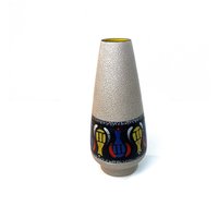 Vintage Grau, Bunte Schlichte Keramik Vase Von Bay - West Germany Nr. 13035 Home Accessoires Blumenvase 1970Er von Wandabazaa